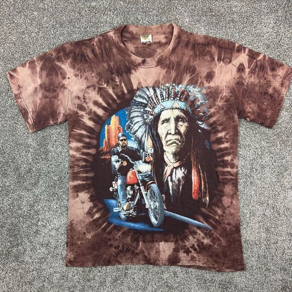 Vintage Rusty Shirt Adult Large‎ Brown Tie Dye Motorcycle Native American Wolf - Picture 1 of 7